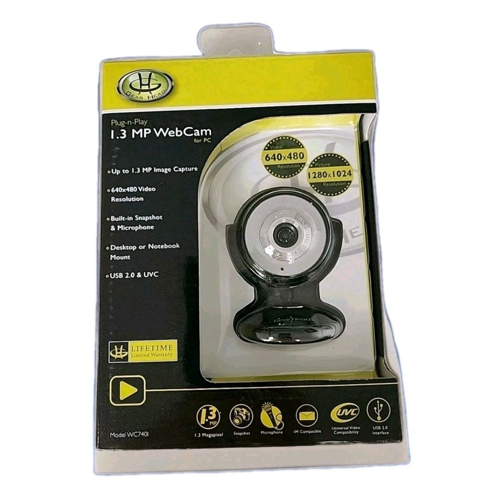 New Web Camera PC Laptop Plug-N-Play Gear Head 1.3 MP Black USB 2.0 Connect NIB